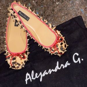 Intermix Alejandra G leopard calf hair studded flats
